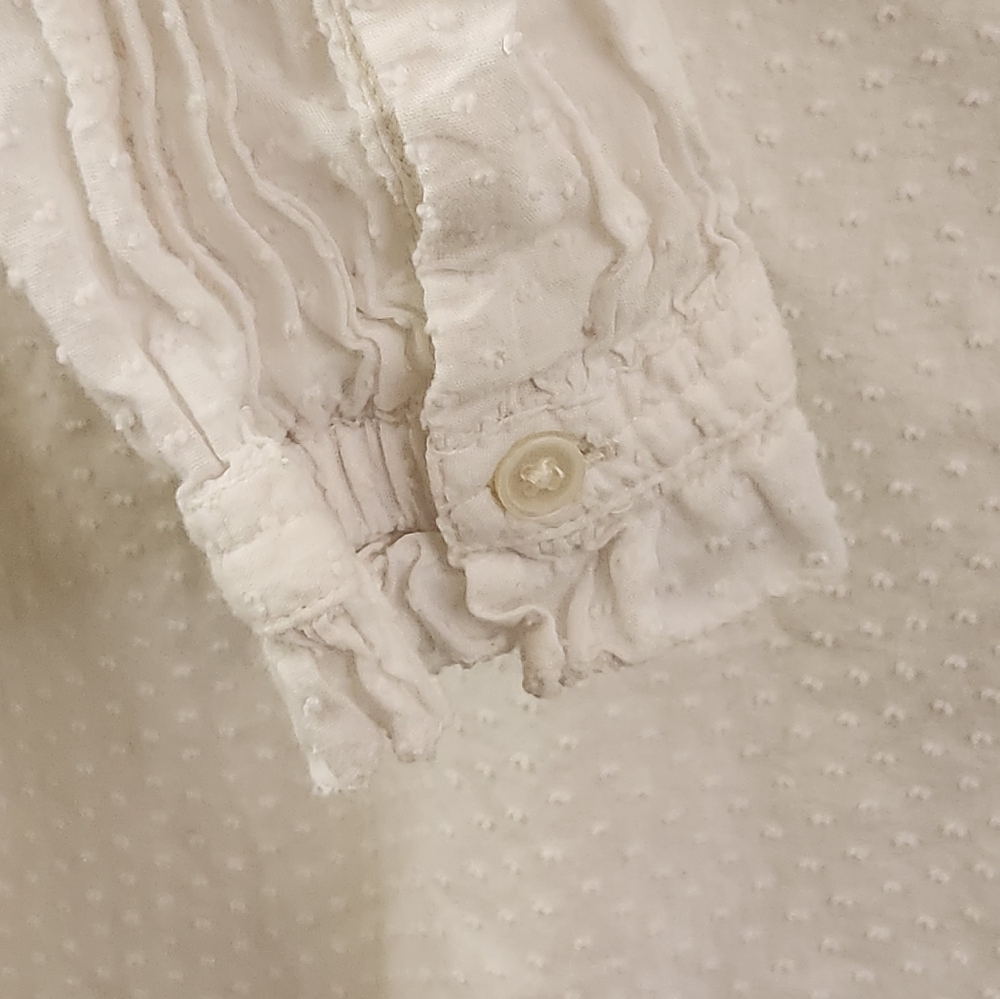 J. Crew Ruffle Trim V-neck Long Sleeve Textured Blouse White Extra Small XS - Picture 5 of 8
